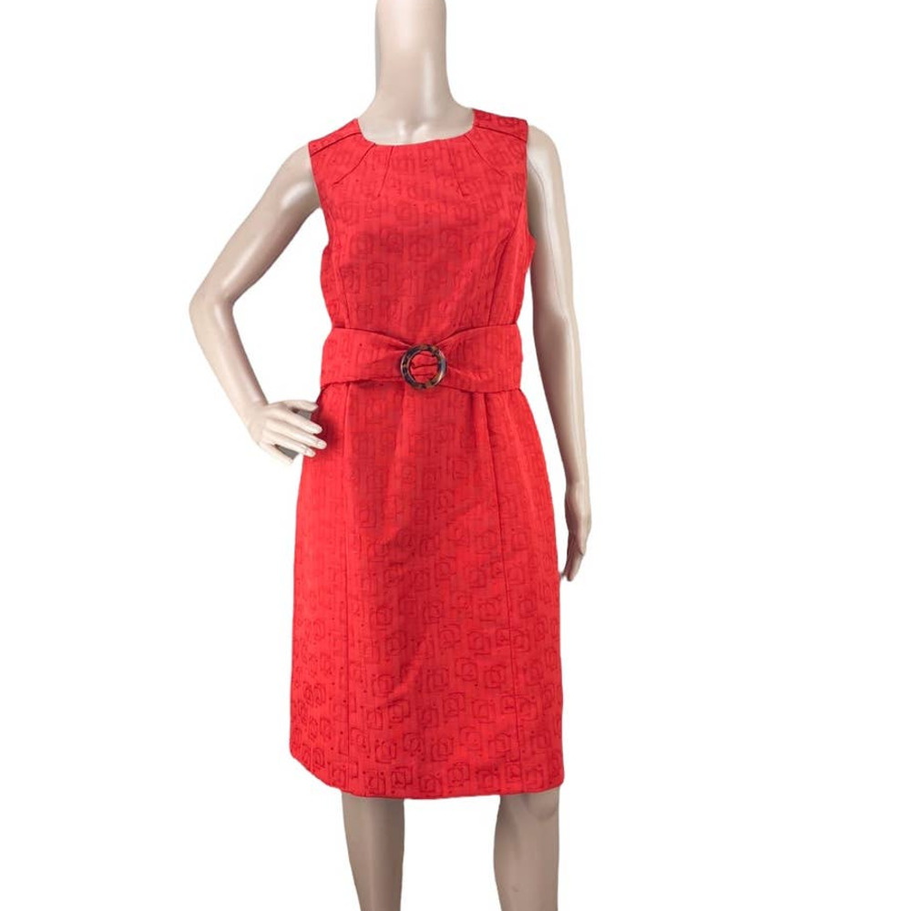 Tahari by Arthur S. Levine Red Square Neck Sleeveless Pleated Sheath Dress 12